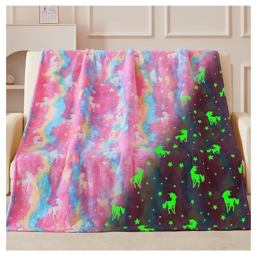 NEW 50×60 Glow in The Dark Unicorn Throw Blanket